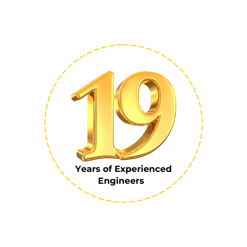 19 years of experienced engineers badge highlighting Urbanspace Builder's expertise in construction.
